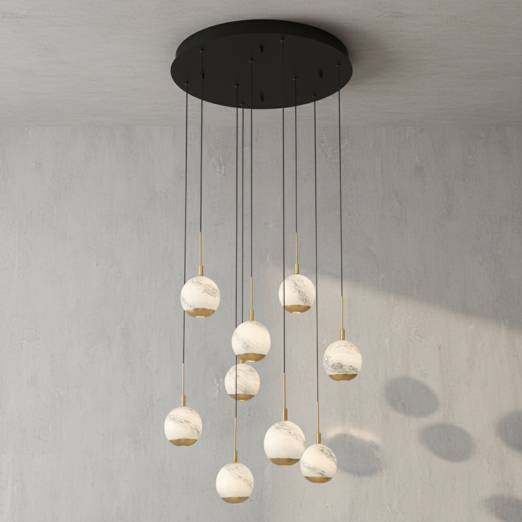 Riviko Alabaster Bloom Round LED Chandelier - Background Shot