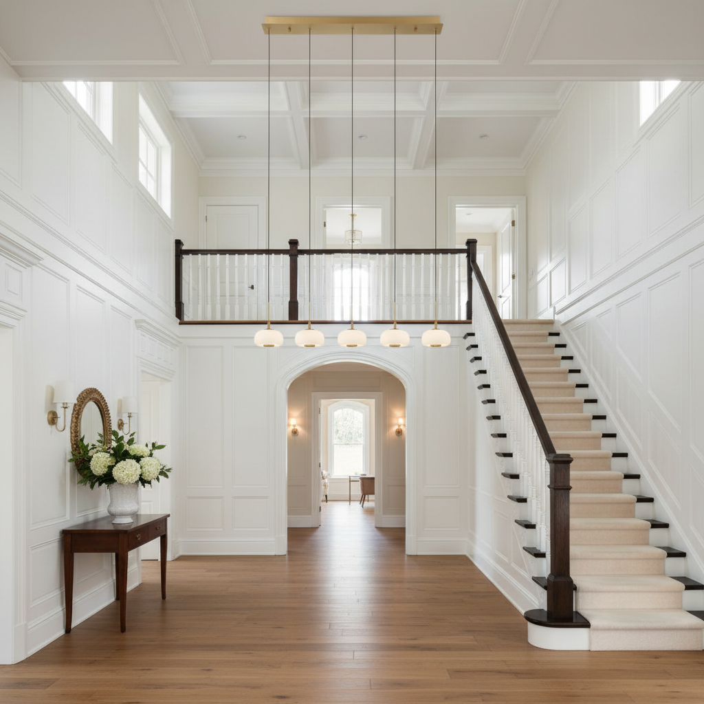 Riviko Aura Stream 5-Light Linear LED Chandelier - elegant American entryway with arched doorway