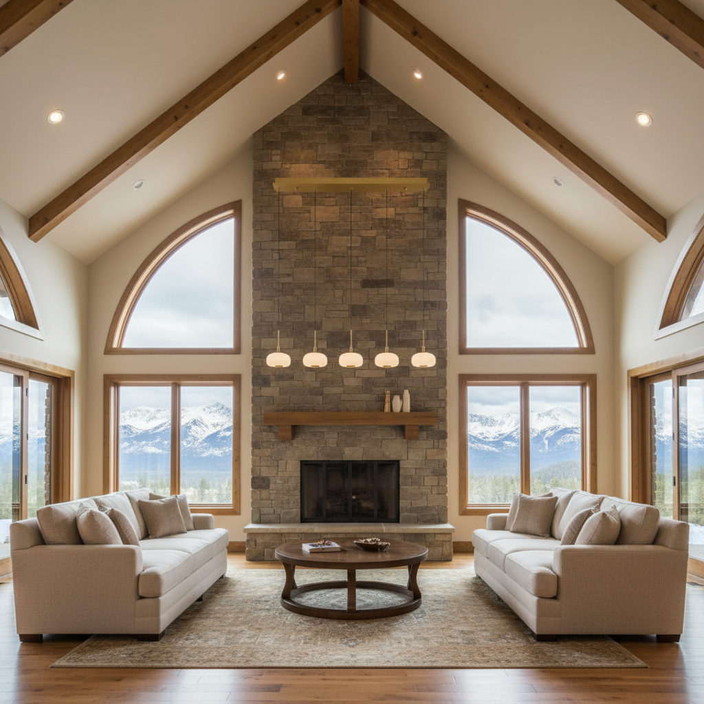 Riviko Aura Stream 5-Light Linear LED Chandelier - American transitional great room with cathedral ceiling