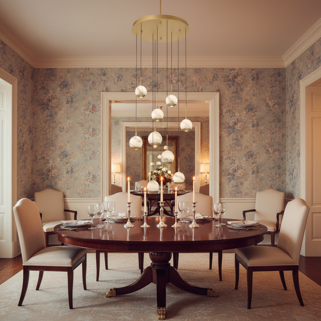 Riviko Alabaster Bloom Round LED Chandelier - formal American dining room