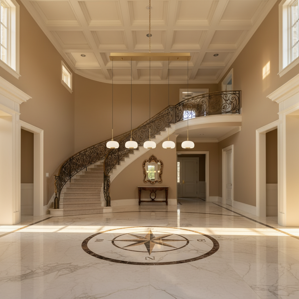 Riviko Lanterns 5 Light Linear LED Chandelier - grand American foyer with two-story ceiling