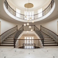 Riviko Kimma Lights Round LED Chandelier - dramatic American stairwell with soaring ceiling