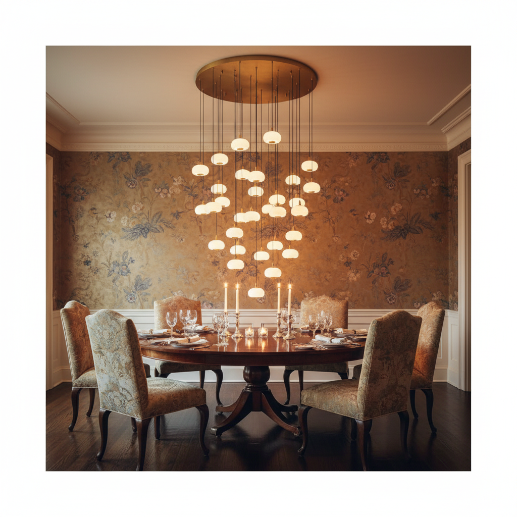 Riviko Celestial Orb 31-Light Round LED Chandelier - formal American dining room