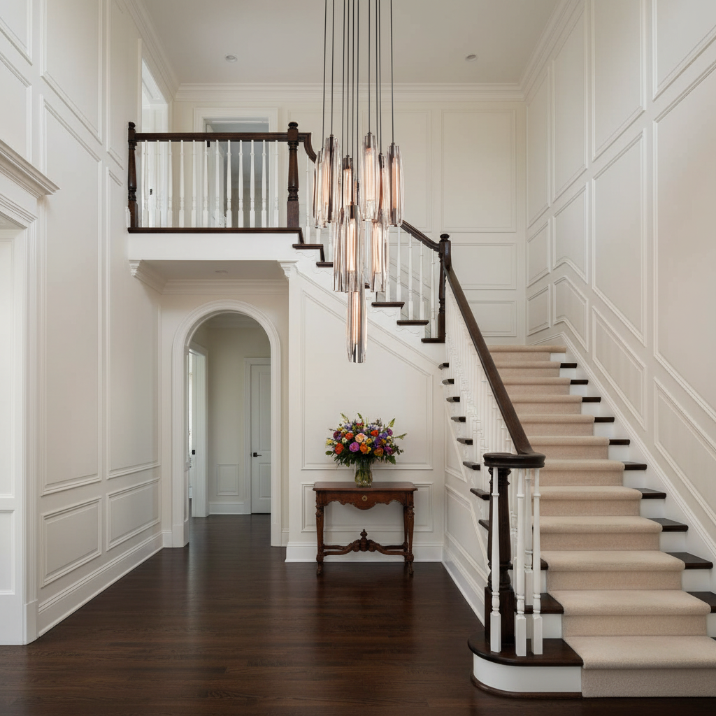 Riviko Aura Grandeur 10-Light Round Chandelier - elegant American entryway with arched doorway