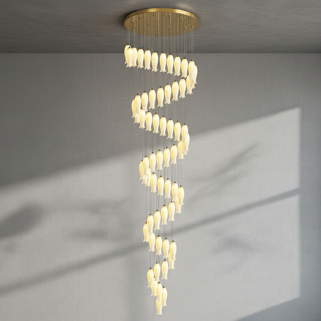 Riviko Porcelain Petal Grand Cascade Chandelier - Background Shot