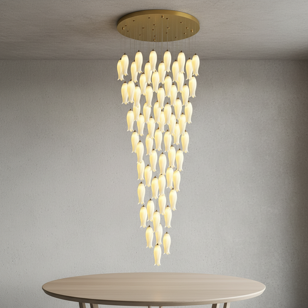 Riviko Porcelain Petal Grand Cascade Chandelier - Background Shot