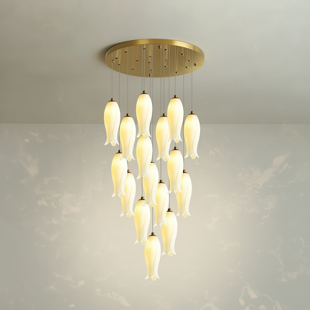 Riviko Porcelain Petal Grand Cascade Chandelier - Background Shot