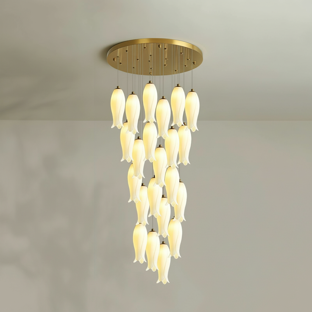 Riviko Porcelain Petal Grand Cascade Chandelier - Background Shot