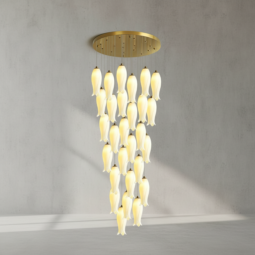 Riviko Porcelain Petal Grand Cascade Chandelier - Background Shot