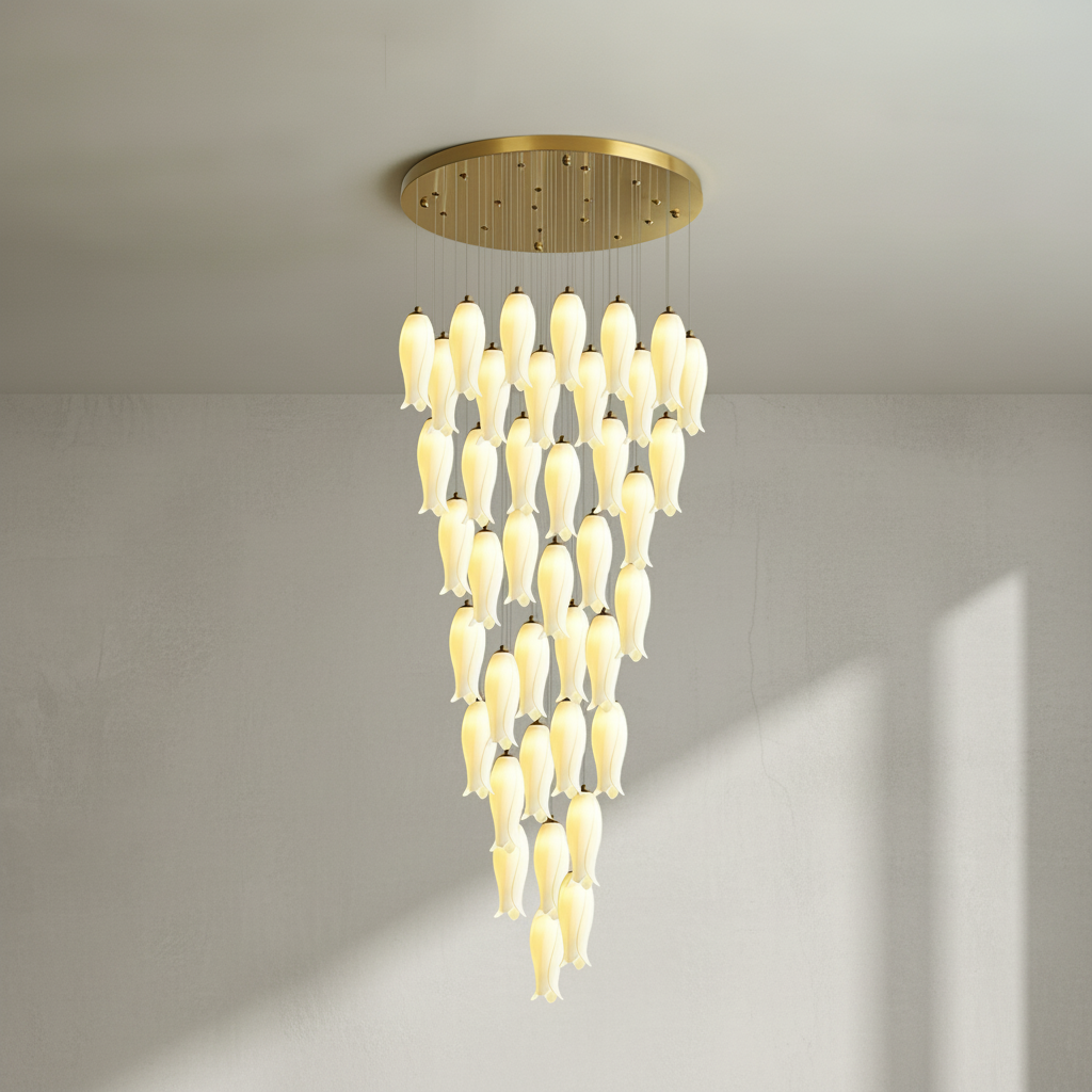 Riviko Porcelain Petal Grand Cascade Chandelier - Background Shot