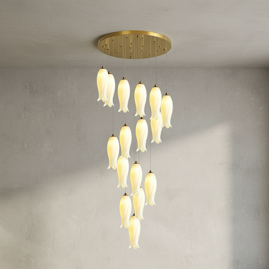 Riviko Porcelain Petal Grand Cascade Chandelier - Background Shot