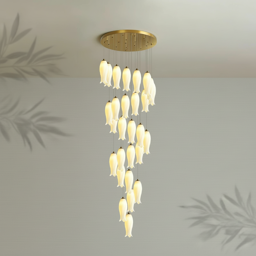 Riviko Porcelain Petal Grand Cascade Chandelier - Background Shot