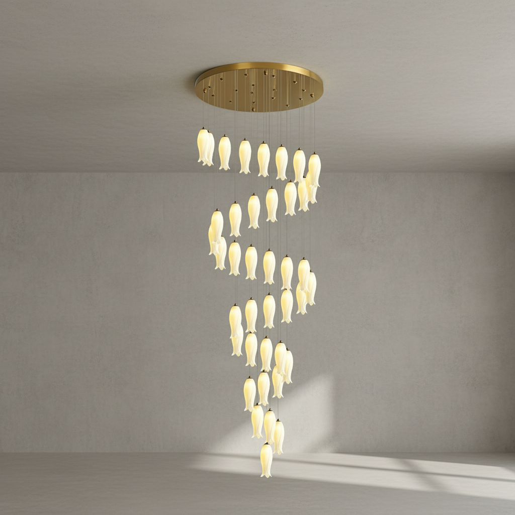 Riviko Porcelain Petal Grand Cascade Chandelier - Background Shot