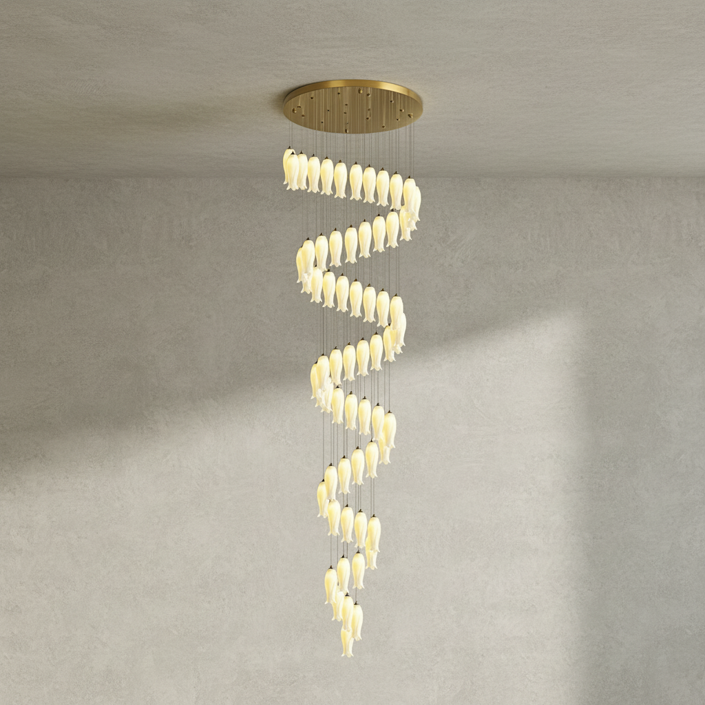 Riviko Porcelain Petal Grand Cascade Chandelier - Background Shot