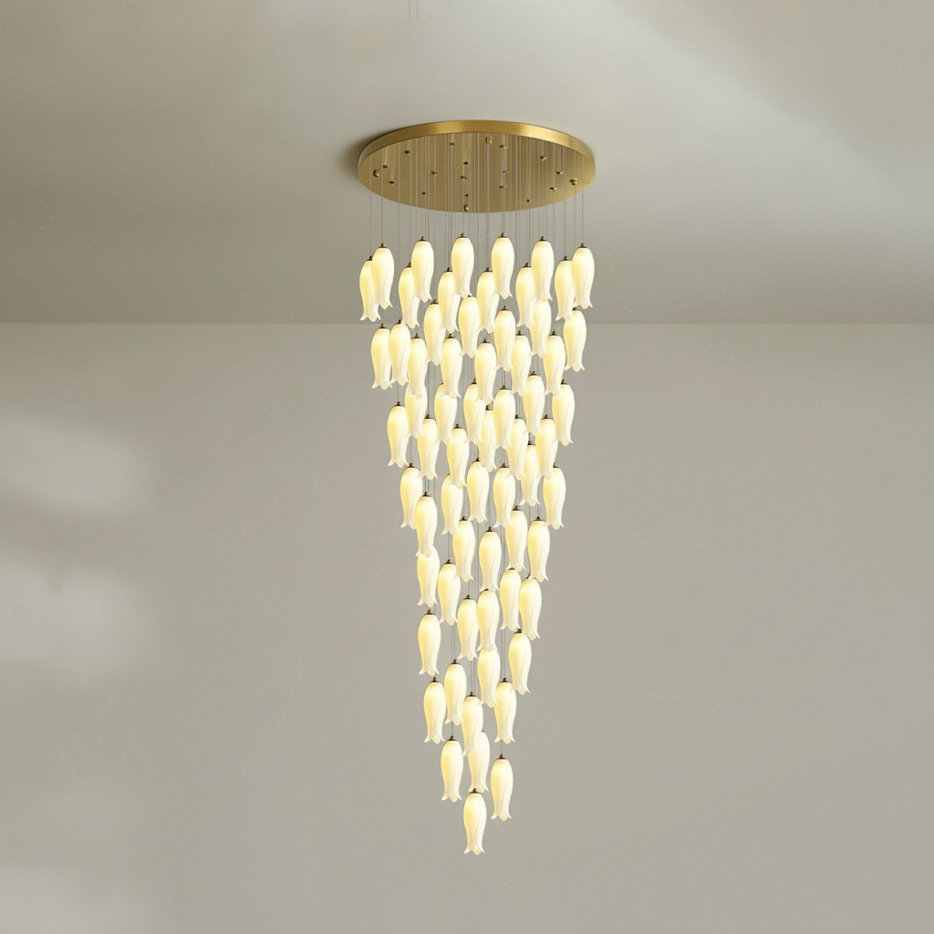 Riviko Porcelain Petal Grand Cascade Chandelier - Background Shot