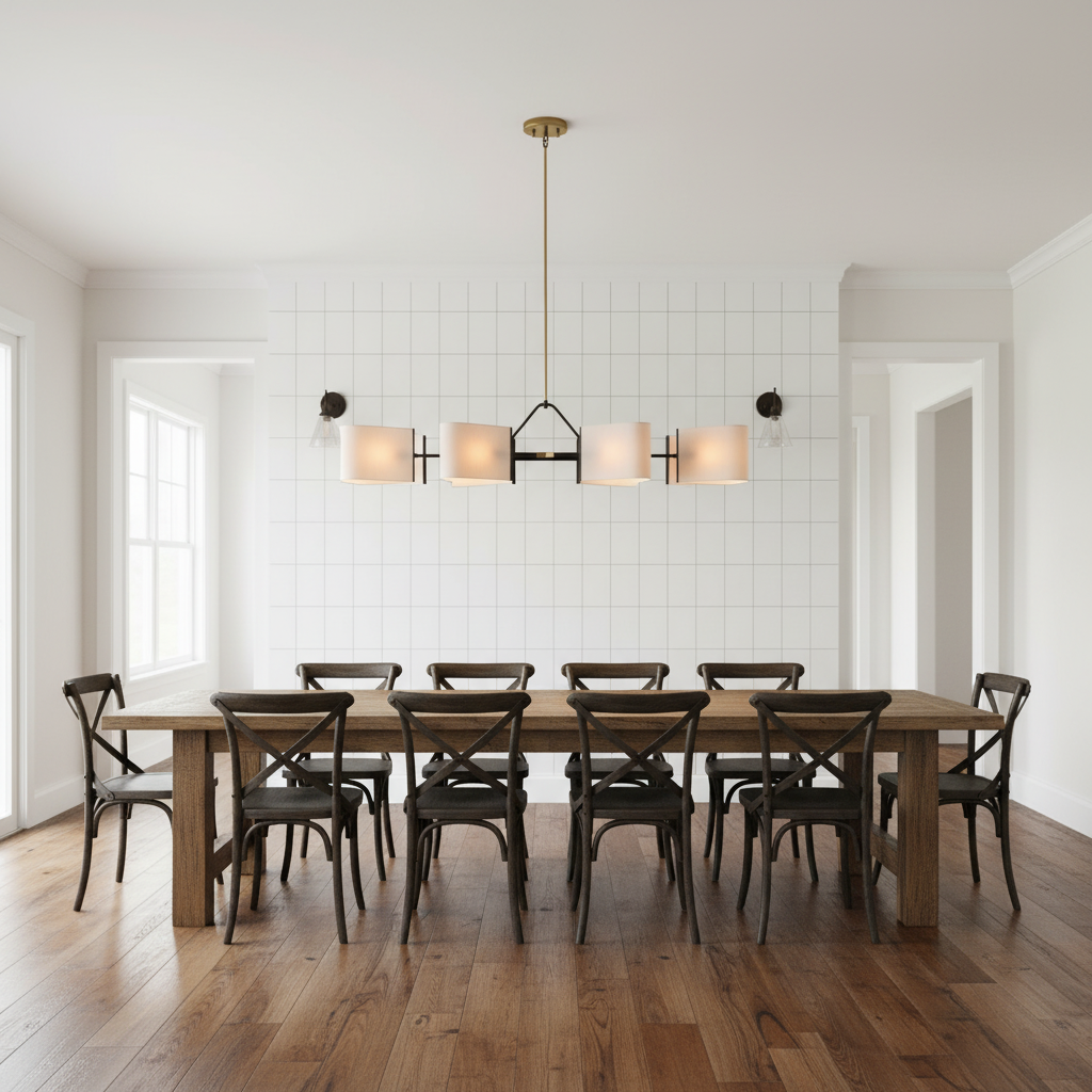 Riviko Aura Linear Brass Chandelier - modern American farmhouse dining room