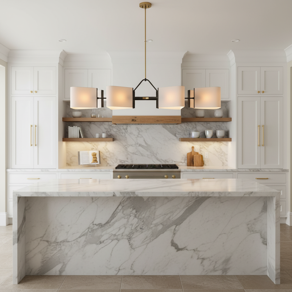 Riviko Aura Linear Brass Chandelier - upscale American kitchen