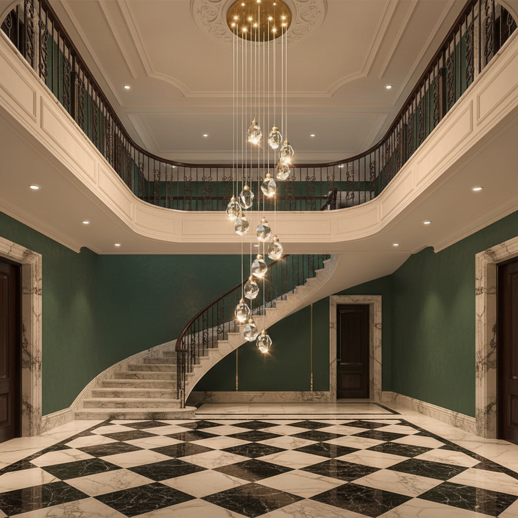 Riviko Radiant Cascade Crystal Chandelier - grand American estate foyer