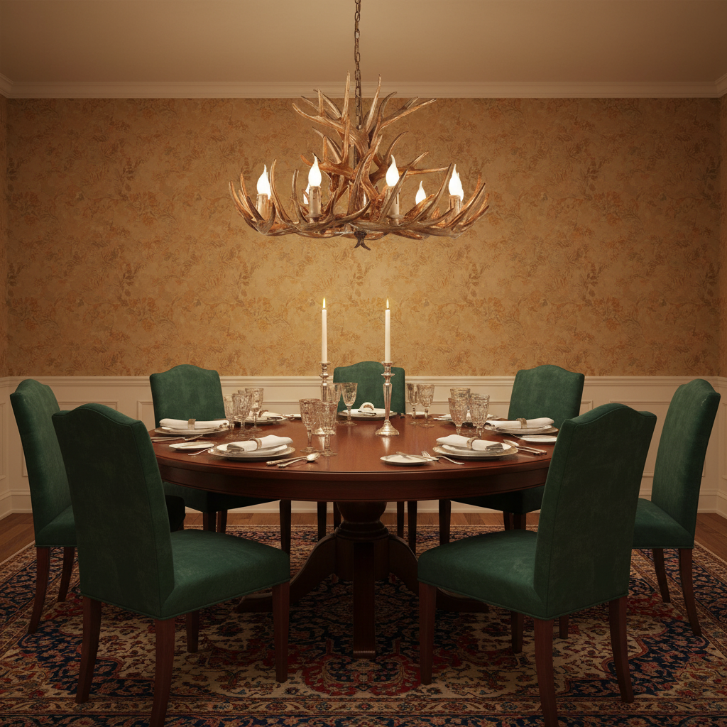 Riviko Rustic Antler Candelabra Chandelier - formal American dining room