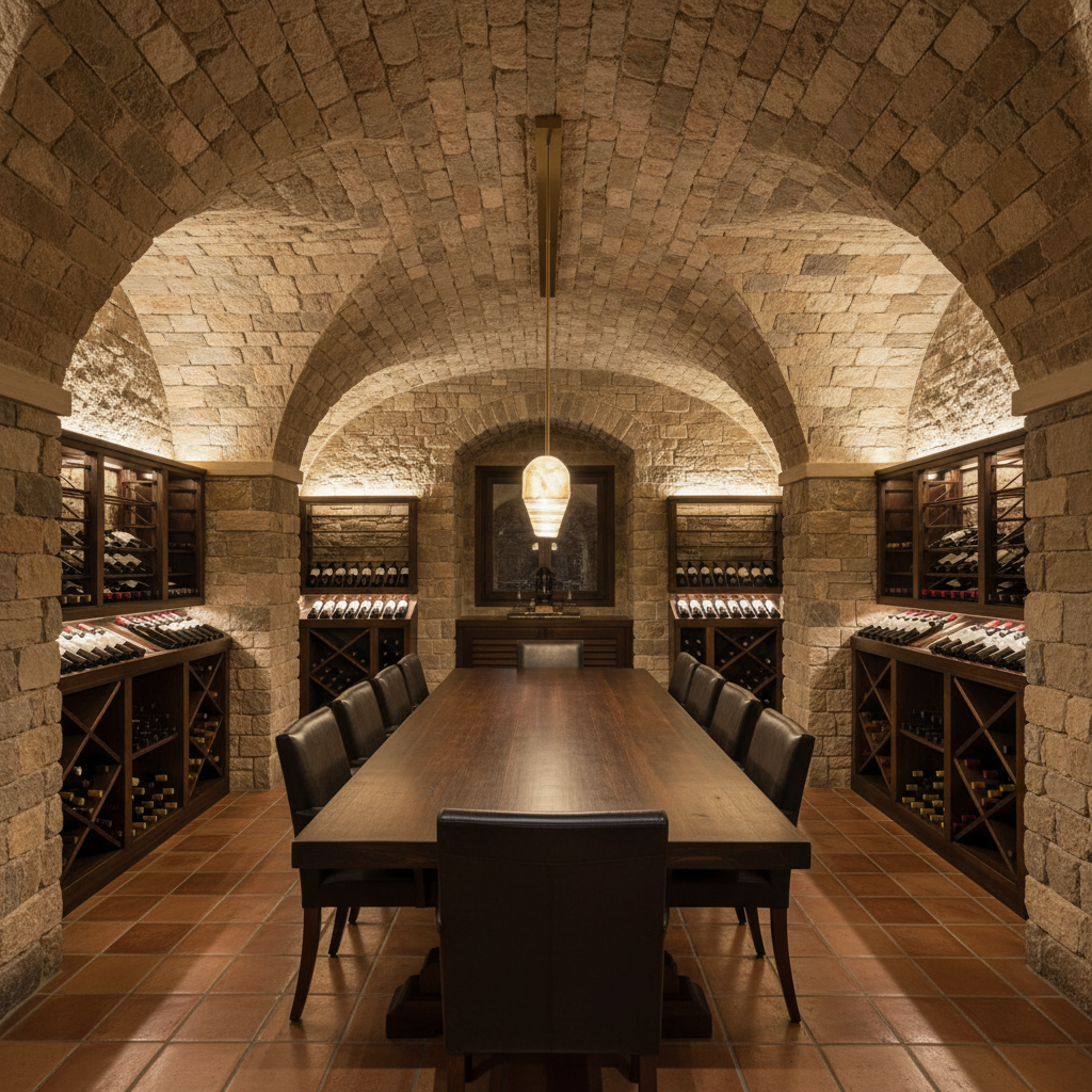 Riviko Alabaster Aura Linear Chandelier - elegant American wine cellar dining room