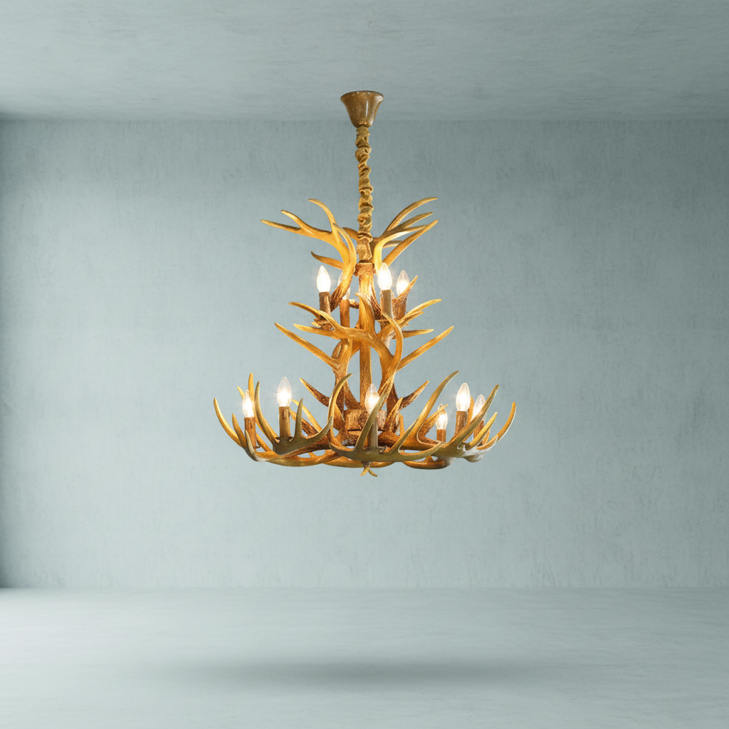 Riviko Affordable Vintage Rustic Resin Antler Candelabra Chandelier for Living Room / Restaurant / Cafe / Bar - Studio Shot
