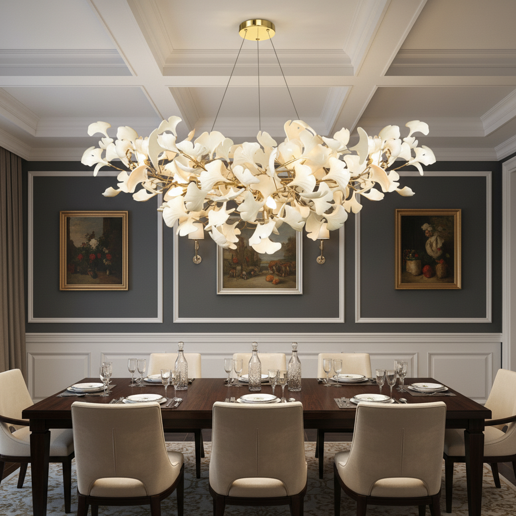 Riviko Ginkgo Bloom Linear Chandelier - formal American dining room