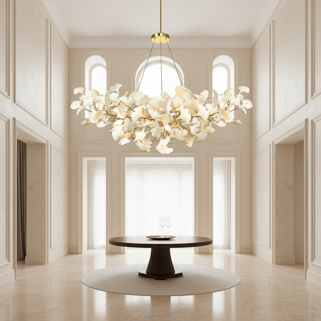 Riviko Modern Luxury Linear Ginkgo Ceramic Chandelier for Dining Room/Kitchen Island - Studio Shot