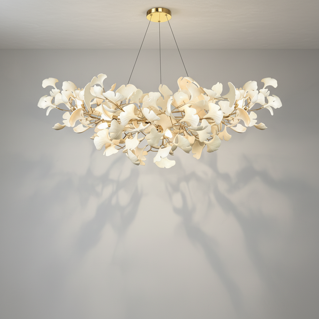 Riviko Modern Luxury Linear Ginkgo Ceramic Chandelier for Dining Room/Kitchen Island - Studio Shot