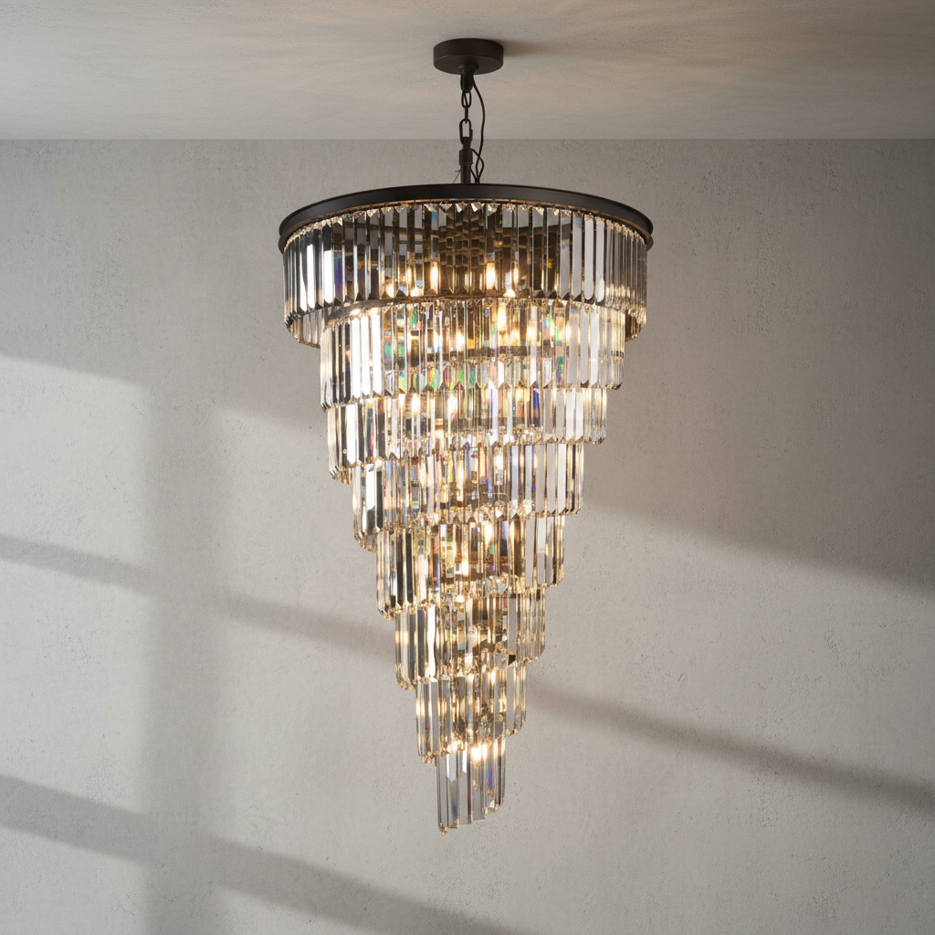 Riviko Extra Large Multi-Tiered Spiral Chandelier in Black Finish - Background Shot