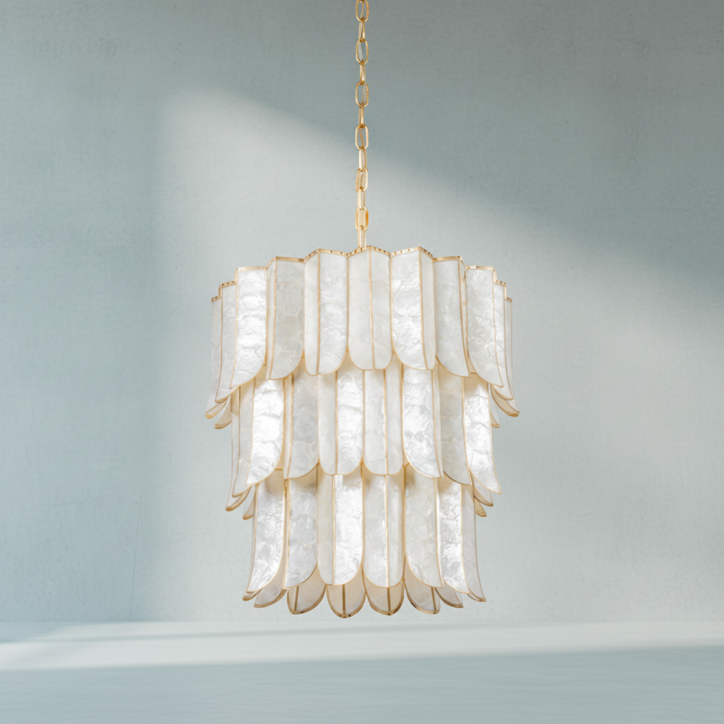 Riviko Capiz Bloom Vintage Gold Leaf Chandelier - Background Shot