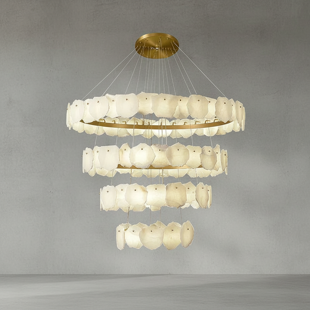 Riviko Aura Tiered Circular Alabaster Chandelier - Background Shot