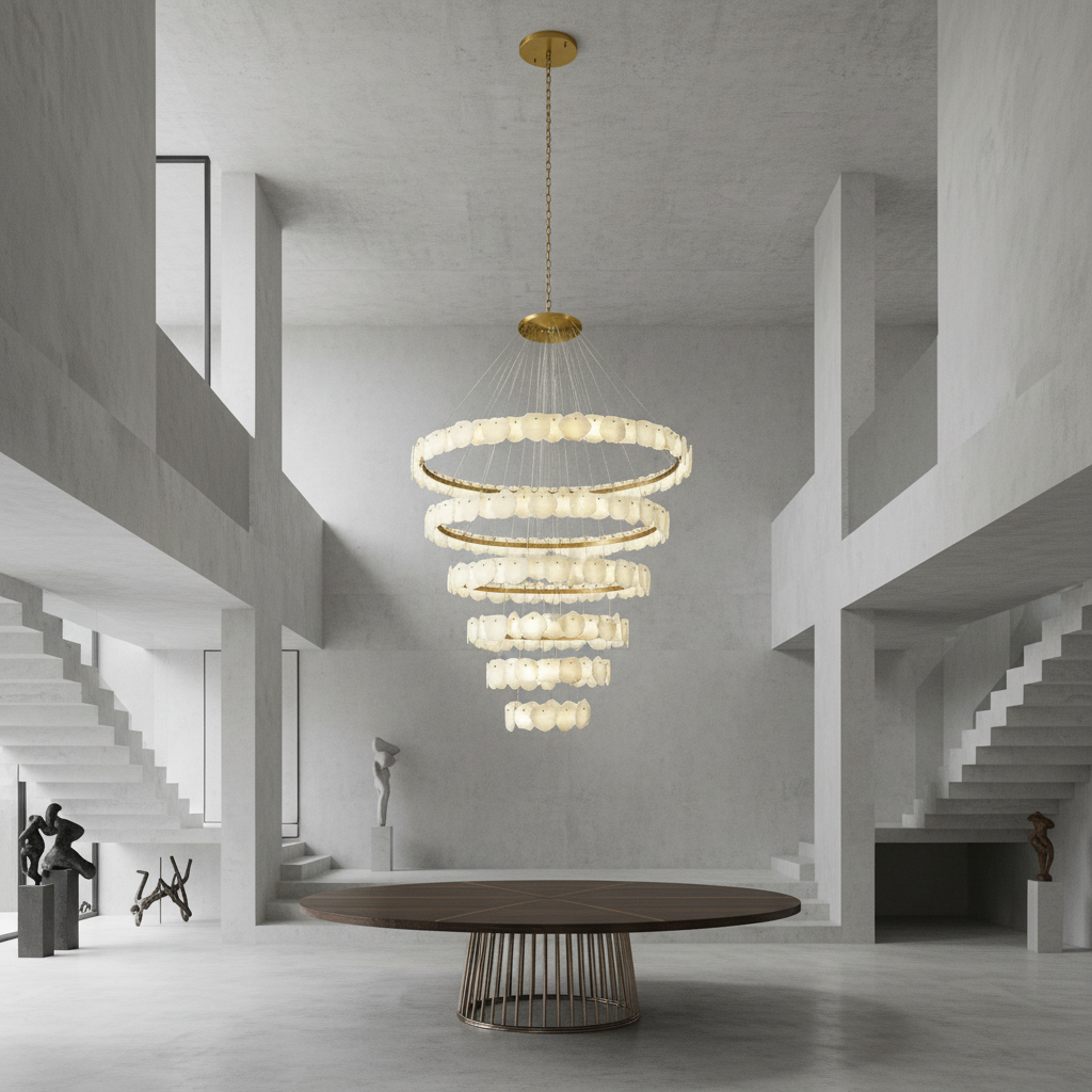 Riviko Aura Tiered Circular Alabaster Chandelier - Background Shot
