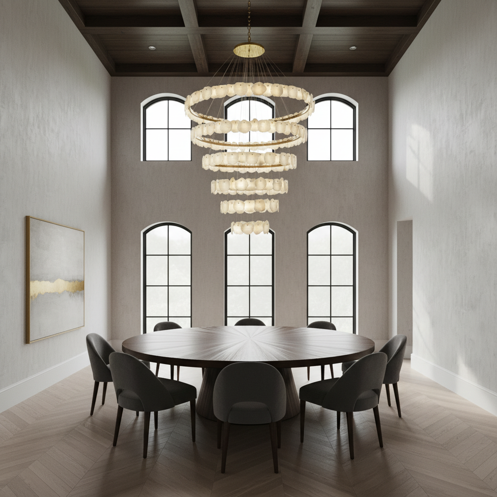 Riviko Aura Tiered Circular Alabaster Chandelier - Background Shot