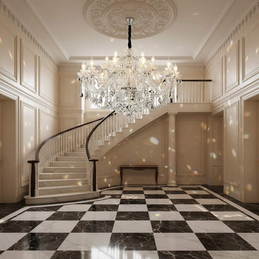 Riviko Heirloom Crystal Candle Chandelier - grand American estate foyer