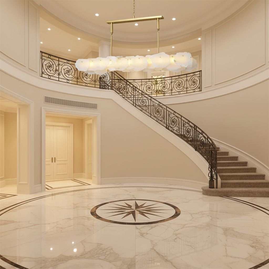Riviko Veridian Oval Alabaster Chandelier - grand American foyer with two-story ceiling