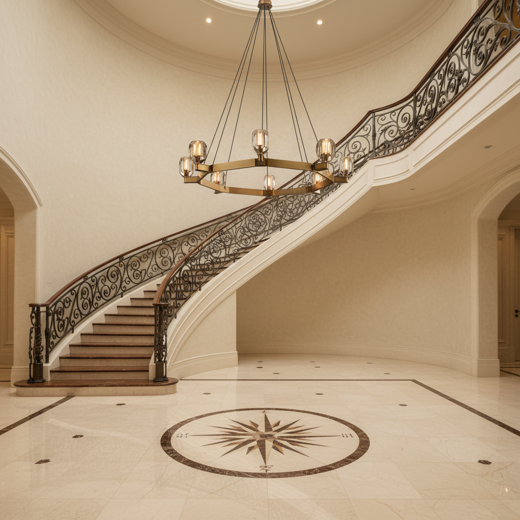 Riviko Radiant Prism Round Chandelier - grand American foyer with two-story ceiling