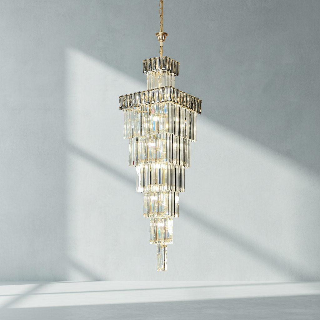 Riviko Grand Vertical K9 Crystal Staircase Chandelier - Background Shot