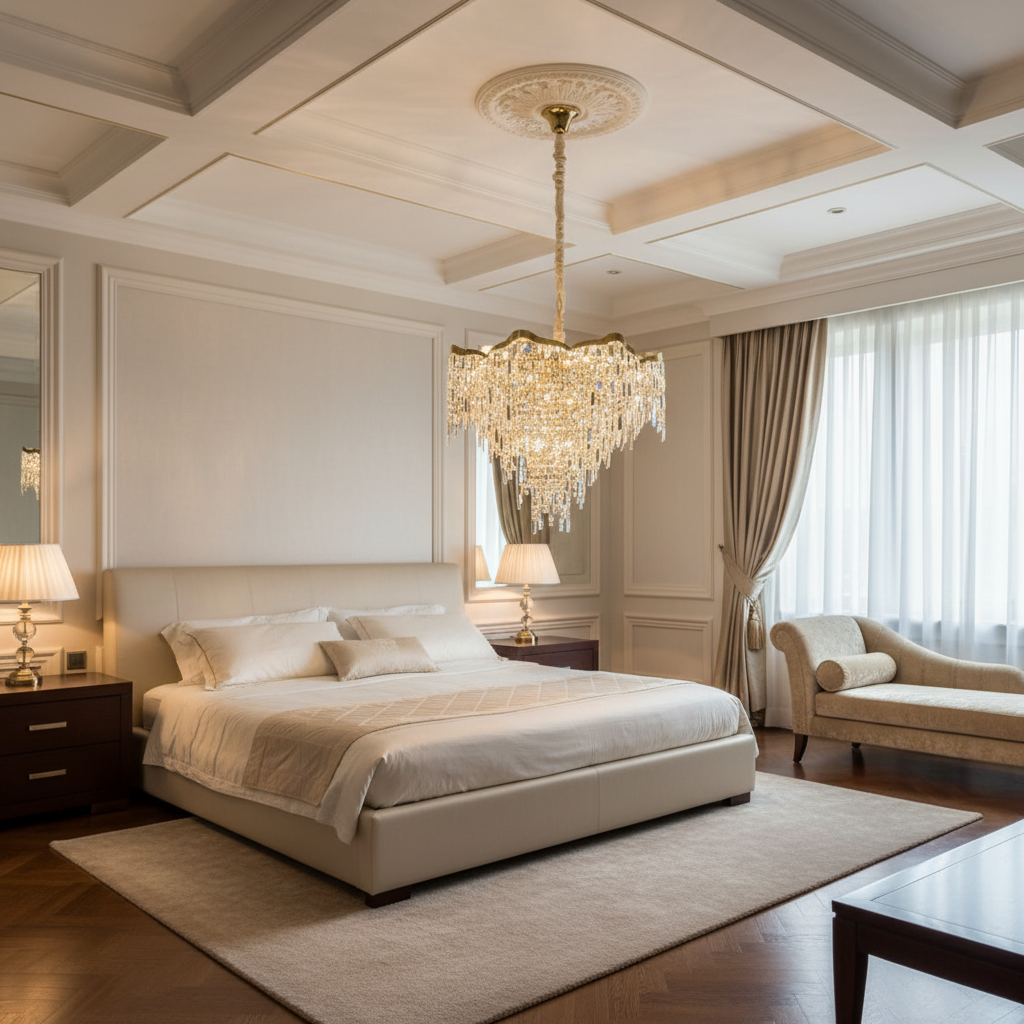 Riviko Radiant Aura Round Crystal Chandelier - luxurious American master suite