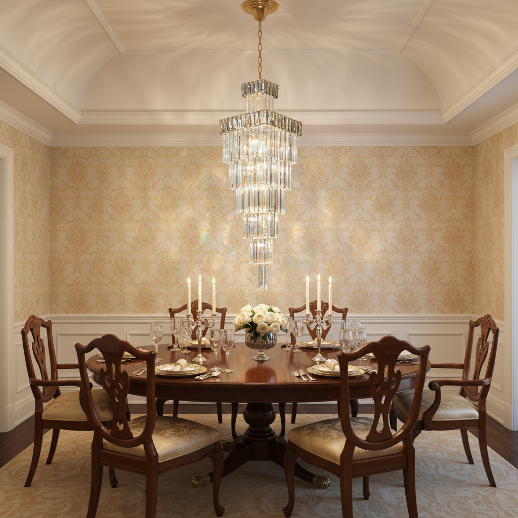 Riviko Grand Vertical K9 Crystal Staircase Chandelier - formal American dining room