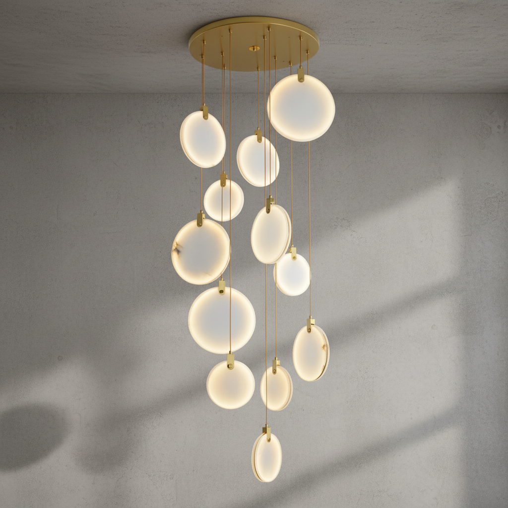 Riviko Veridian Cuboid Alabaster Chandelier - Background Shot