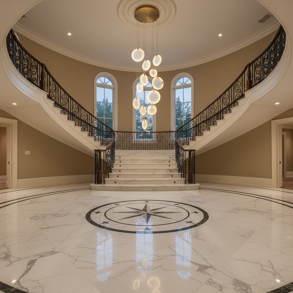 Riviko Veridian Cuboid Alabaster Chandelier - grand American foyer with two-story ceiling
