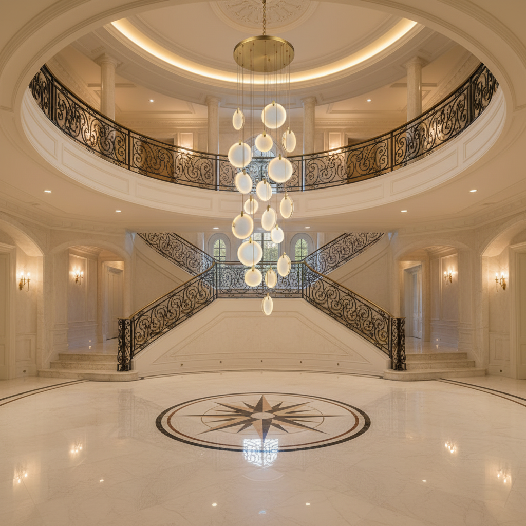 Riviko Alabaster Cuboid Dining Room Chandelier,Dining Room Chandelie - grand American foyer with two-story ceiling