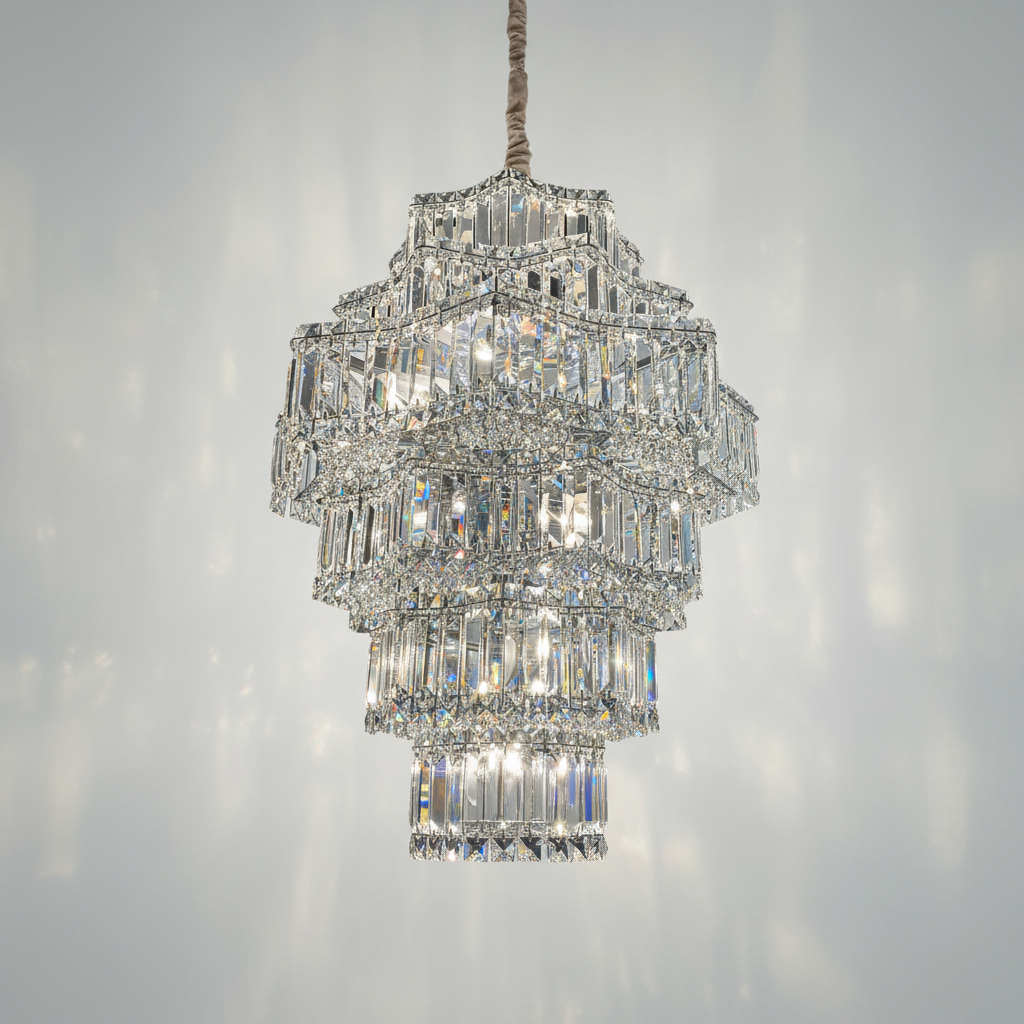 Riviko Grand Plaza Multi-Tier Crystal Chandelier - Background Shot