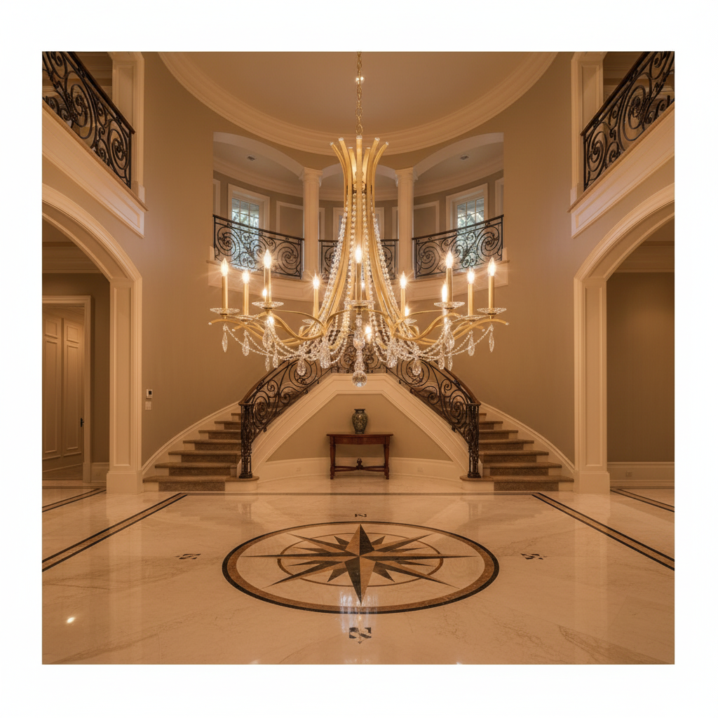 Riviko Veridian Bloom Round Chandelier - grand American foyer with two-story ceiling