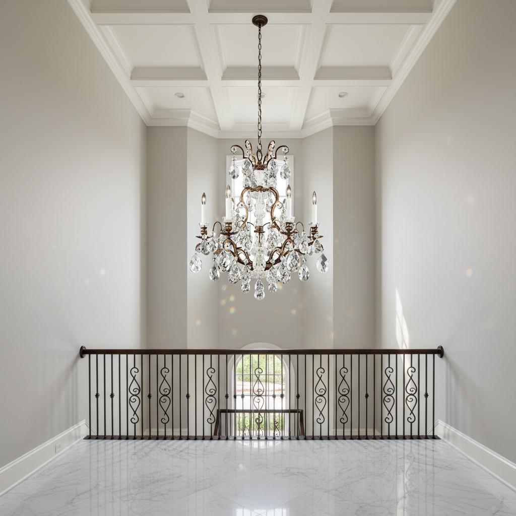 Riviko Renaissance Chandelier 23" - dramatic American stairwell with soaring ceiling