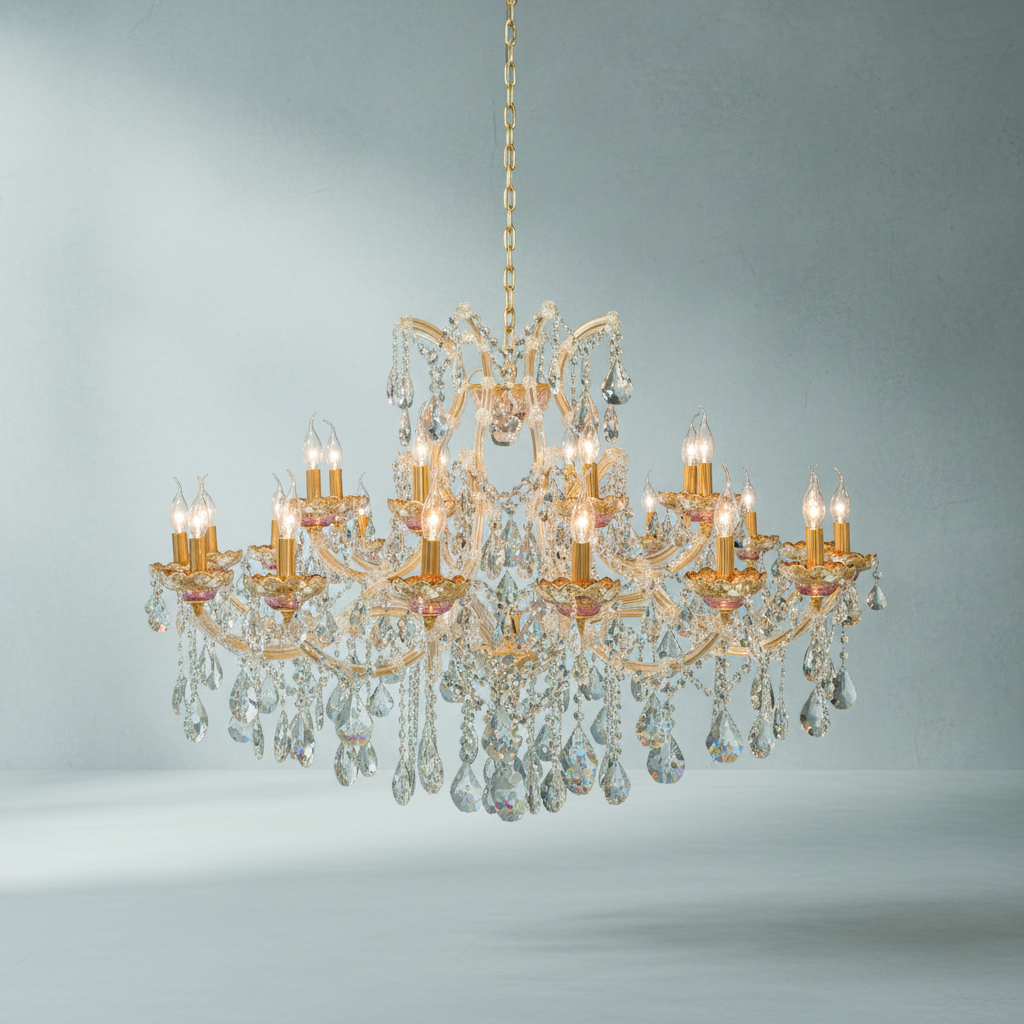 Riviko Regal Bloom Gold Crystal Chandelier - Background Shot