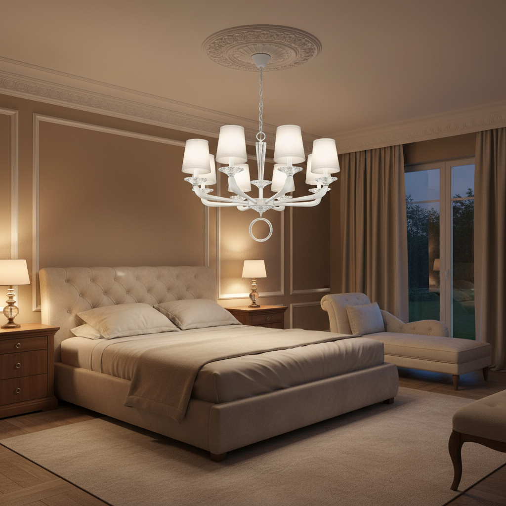 Riviko Grand Lumina Cast Arm Chandelier - luxurious American master suite