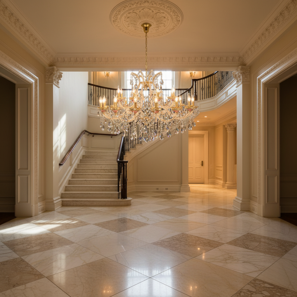 Riviko Regal Bloom Gold Crystal Chandelier - grand American estate foyer