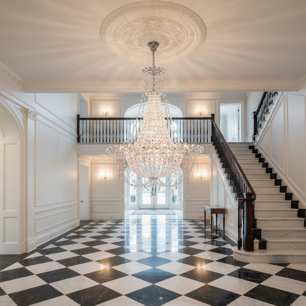 Riviko Radiant Cascade Crystal Chandelier - grand American estate foyer