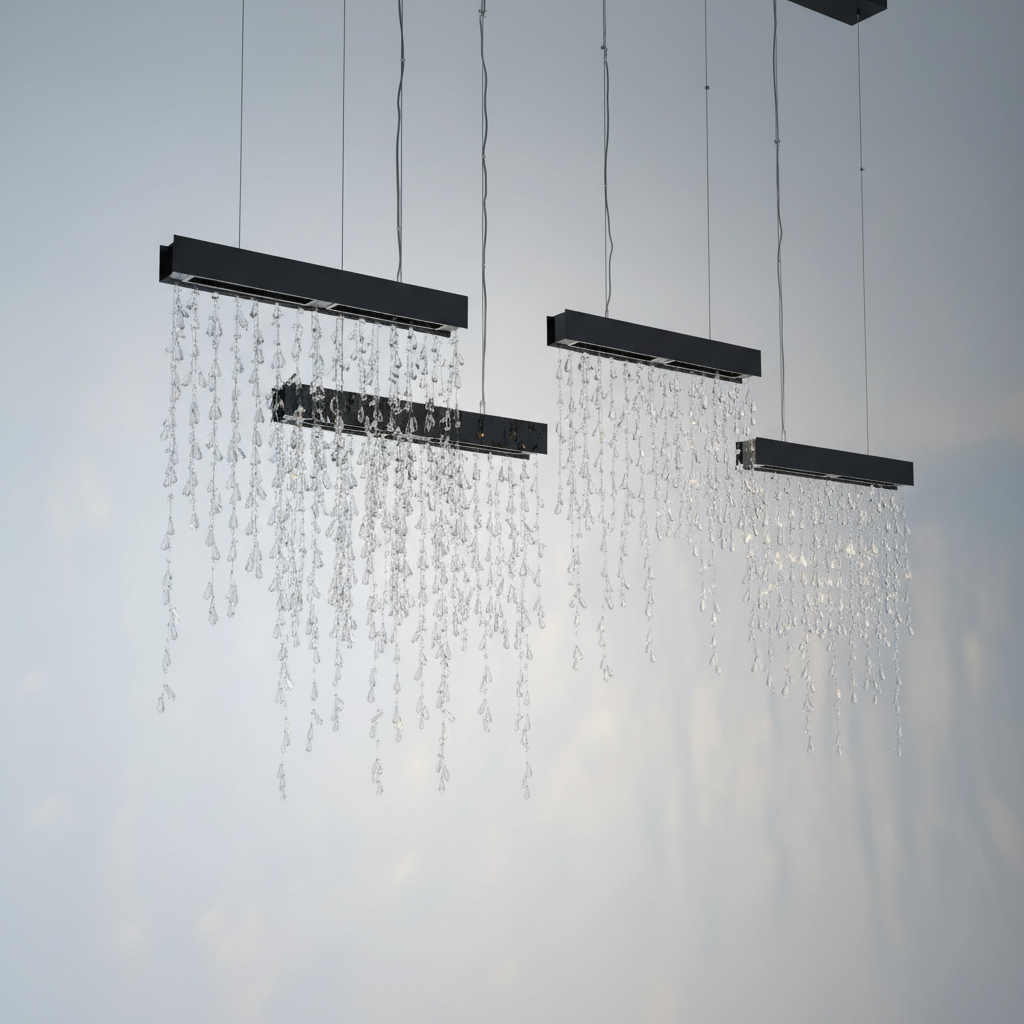Riviko Modern Waterfall Tassel Crystal Chandelier for Dining & Kitchen - Studio Shot